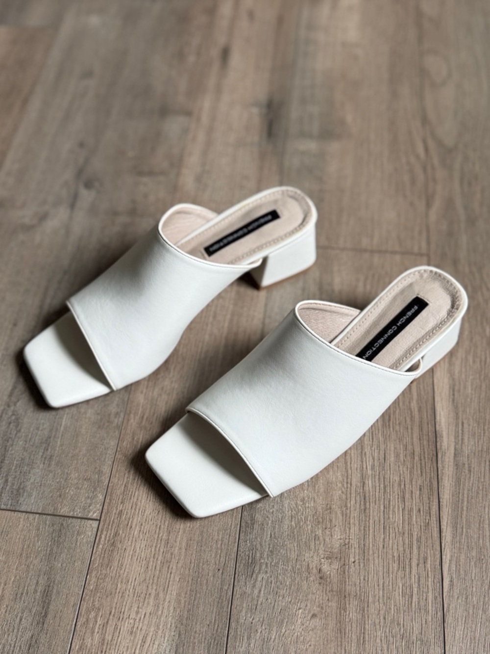 White Open-Toe Block Heel Mules Size 6.5